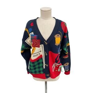 NWT Vintage Sweater Loft Cardigan Sewing Scissors Seamstress Thread Size Large